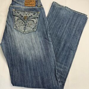 Vintage Blue Boot Cut Jeans with Embroidered Detail